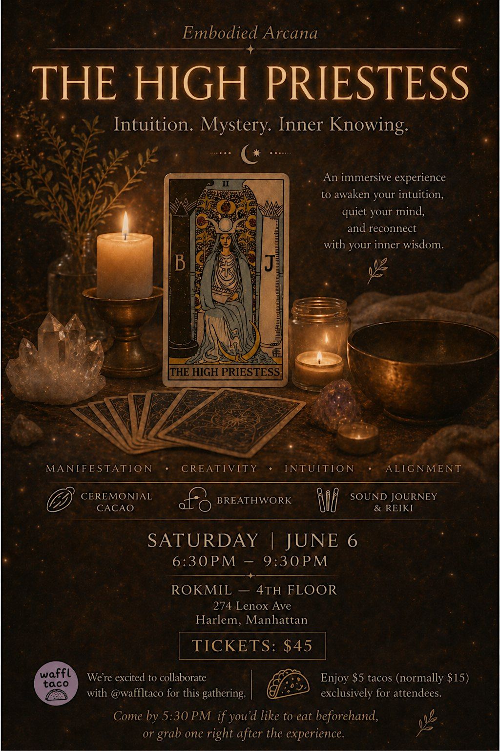Cacao \u2022 Breathwork \u2022 Sound Bath NYC | Embodied Arcana-The High Priestess