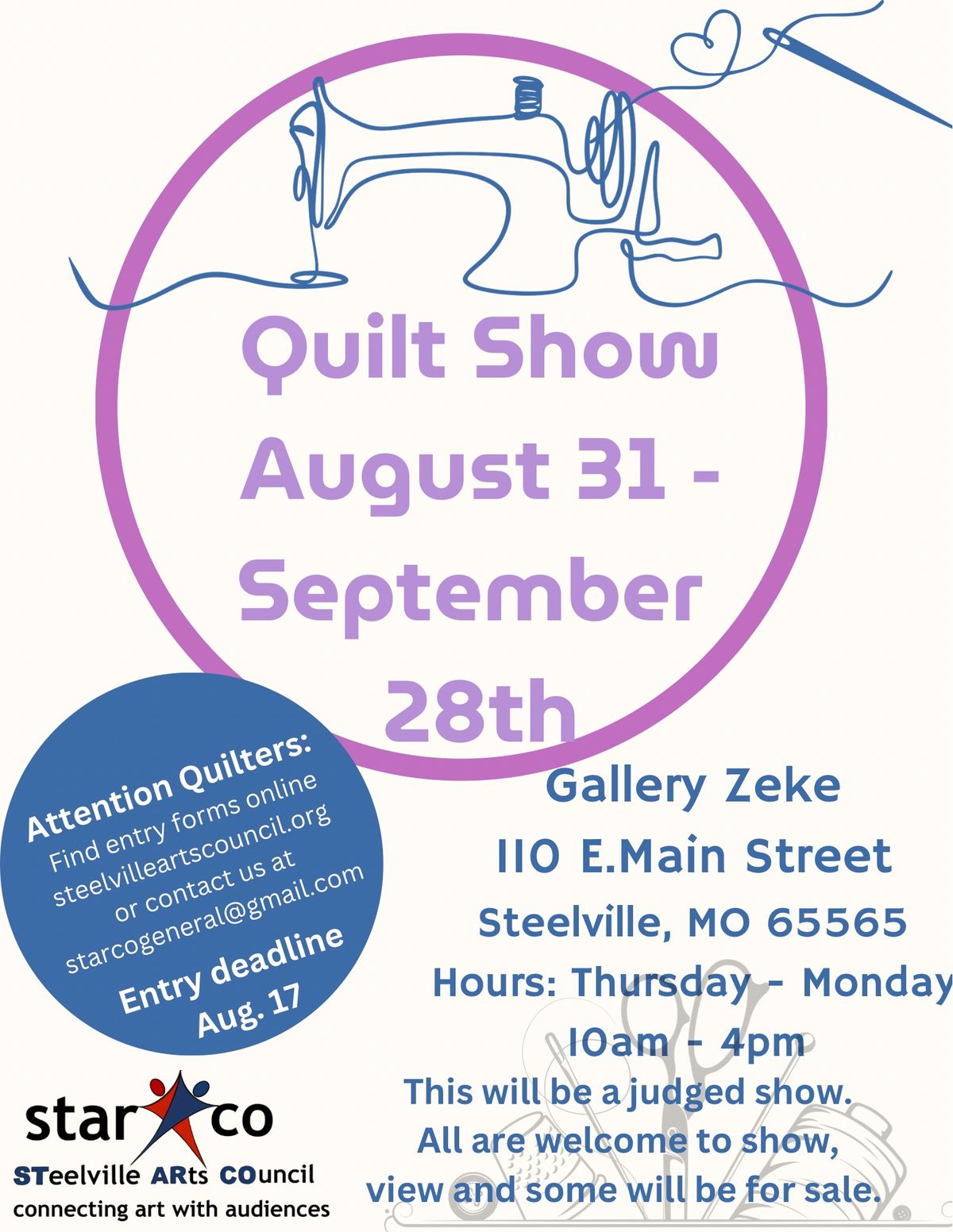 Quilt Show 110 E. Main St, Steelville, MO August 31, 2024