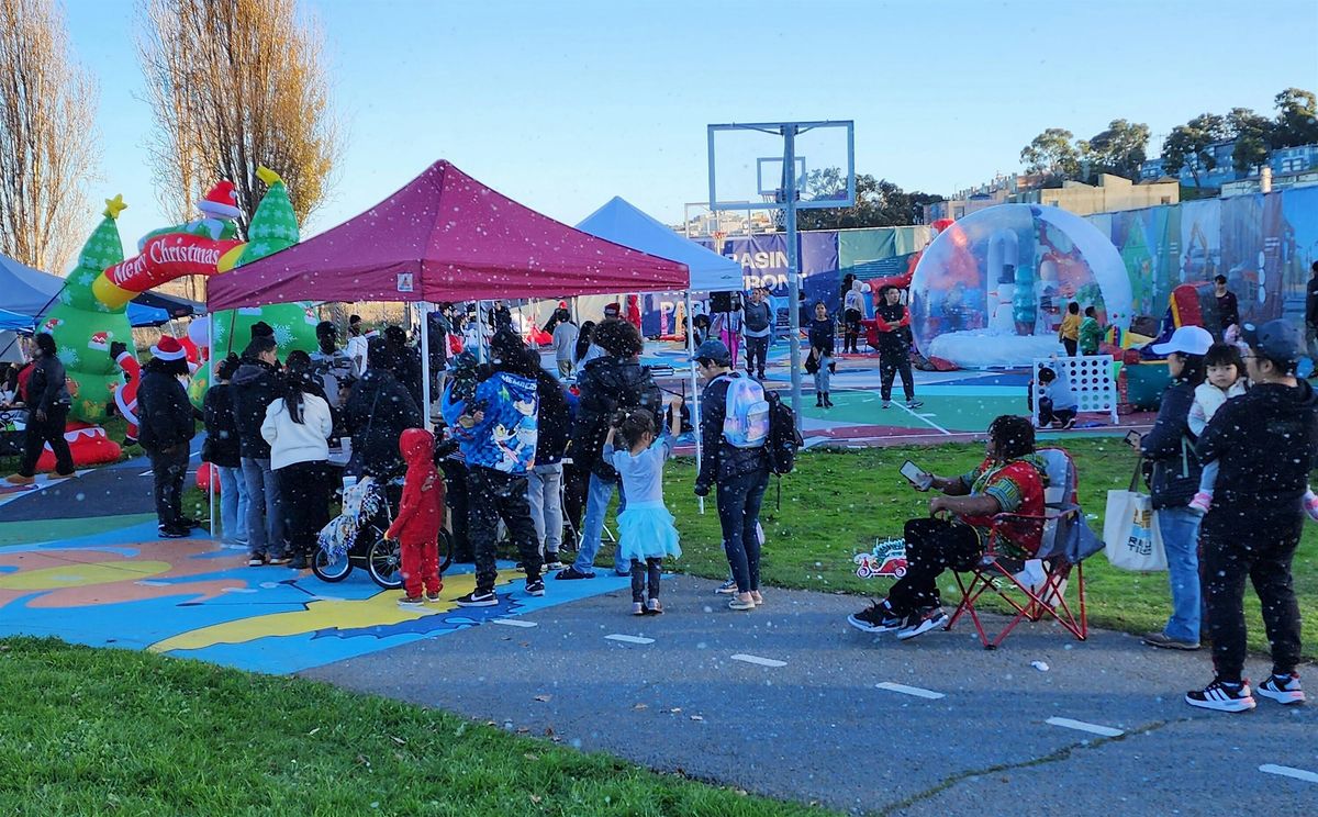 Christmas outdoor party games, in ugly sweaters\/costumes
