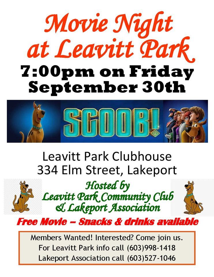 Movie Night at Leavitt Park Leavitt Park Community Club, Laconia, NH