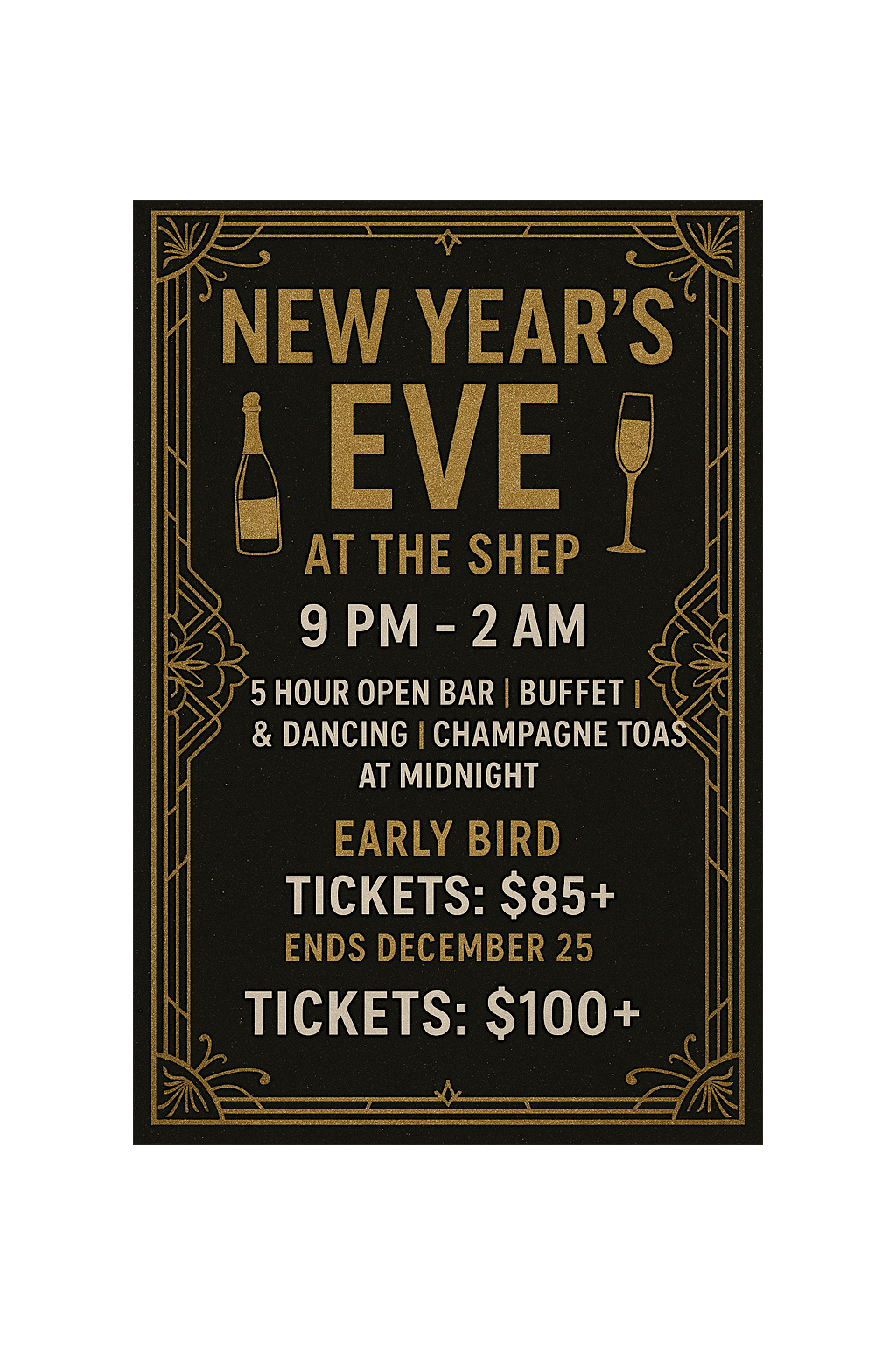 New Years Eve: 5 HOUR OPEN BAR & BUFFET at The Shepherd & the Knucklehead