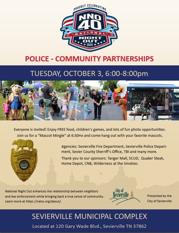 NATIONAL NIGHT OUT 2023 | Sevierville City Hall | October 3, 2023