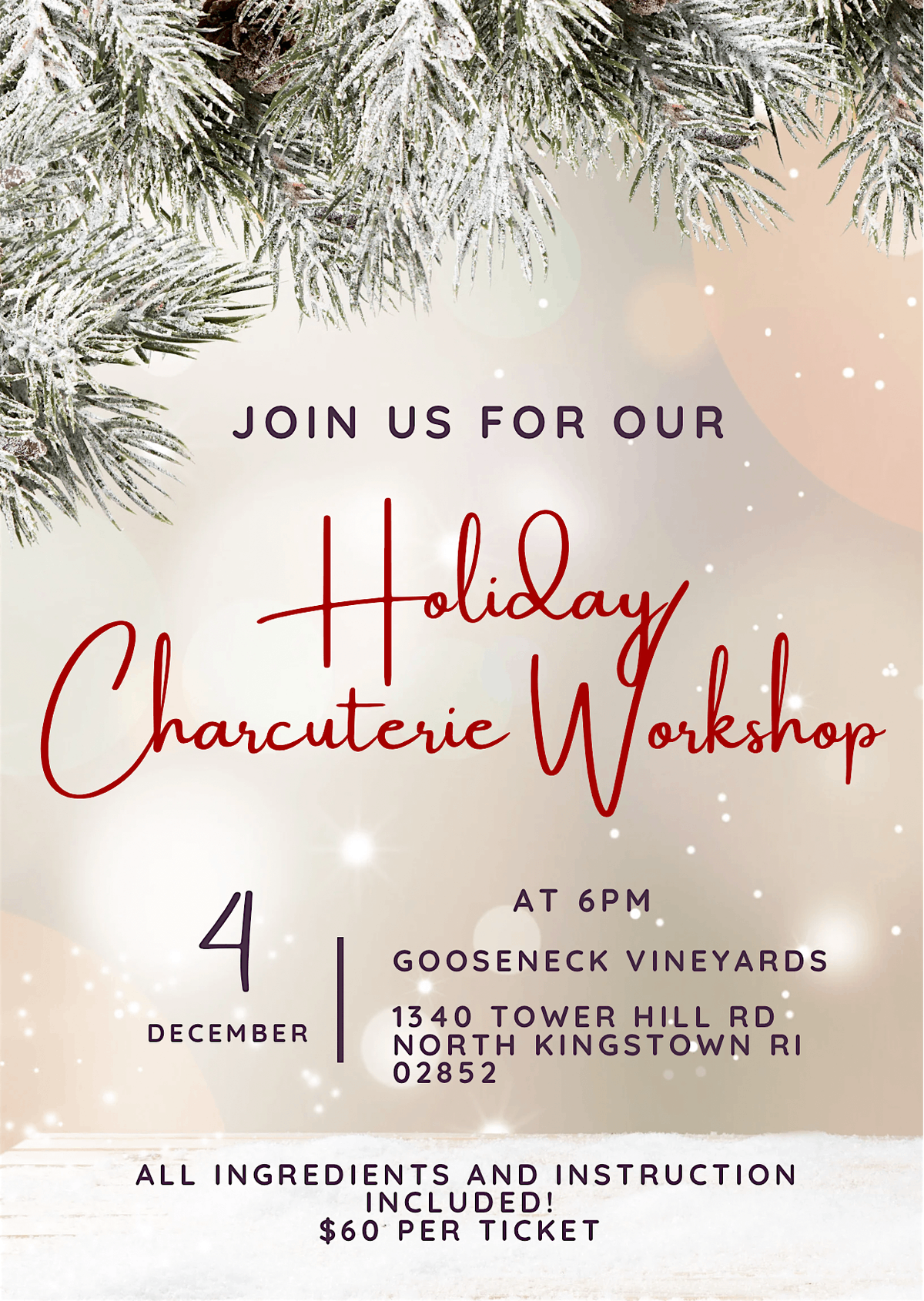 Holiday Charcuterie Workshop Artisan Bites X Gooseneck Vineyards
