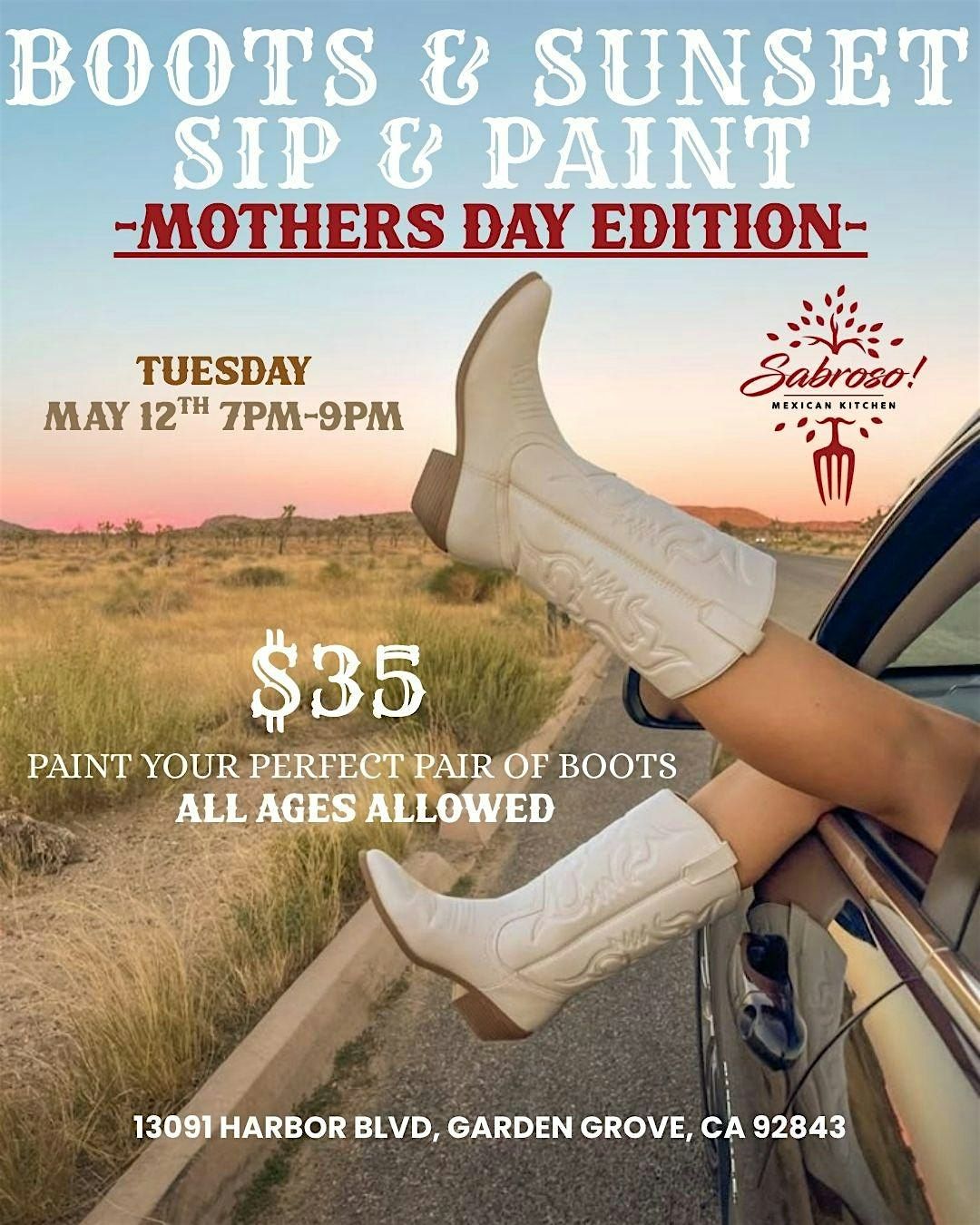 Mothers Day Sip & Paint: Boots & Sunset Edition