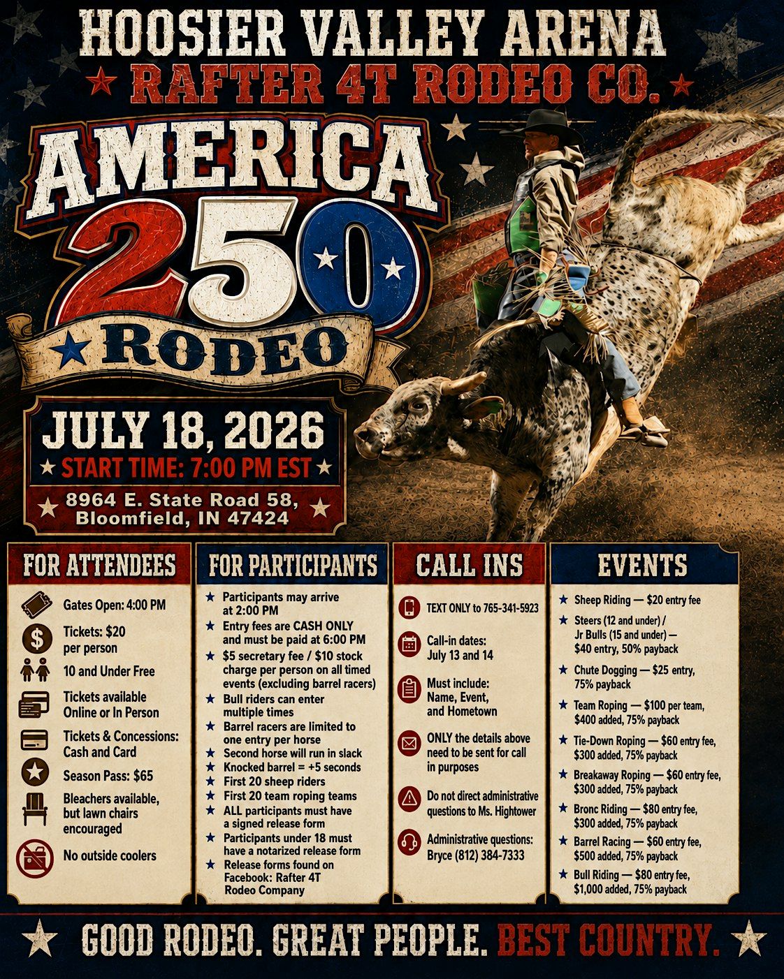 HOOSIER VALLEY ARENA x RAFTER 4T RODEO CO. AMERICA 250 GRAND OPENING ...