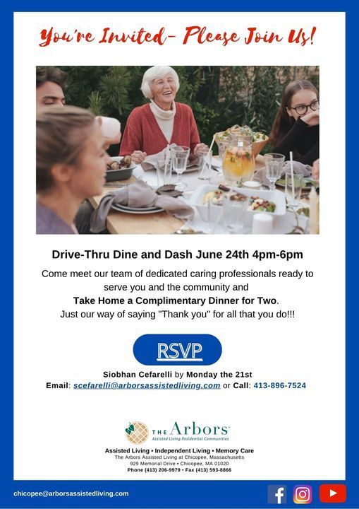 Drive Thru Dine and Dash | The Arbors at Chicopee | June 24, 2021