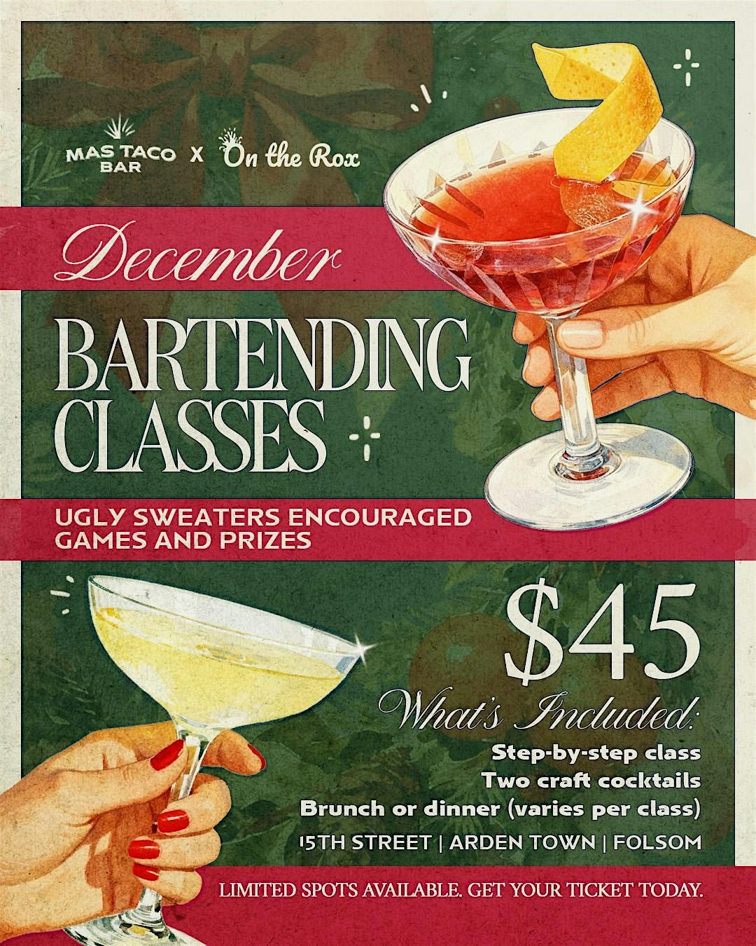 Arden Location - Holiday Bartending Class + Brunch - Mas Taco Bar