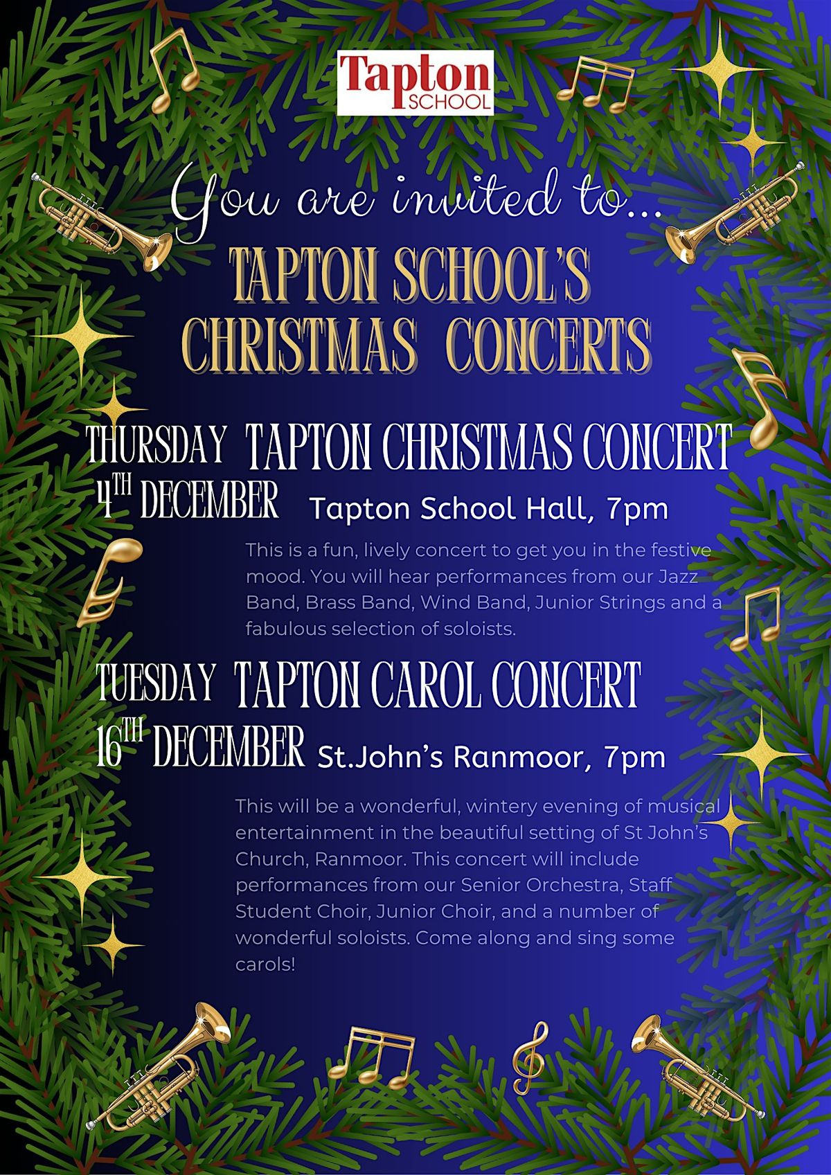Combined Ticket - Tapton School Christmas Concert & Ranmoor Concert 2025