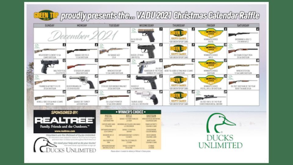 Virginia Ducks Unlimited July 2022 Raffle Calendar Green Top Hunt
