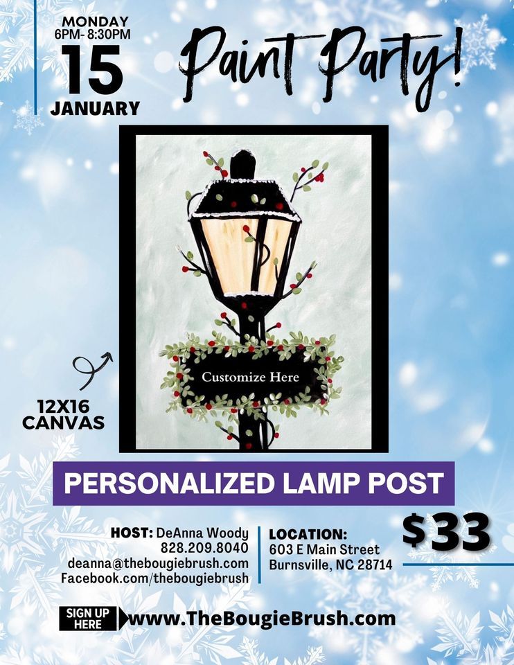 "PERSONALIZED LAMP POST" PAINT PARTY CANVAS 33 Refreshments & Hot