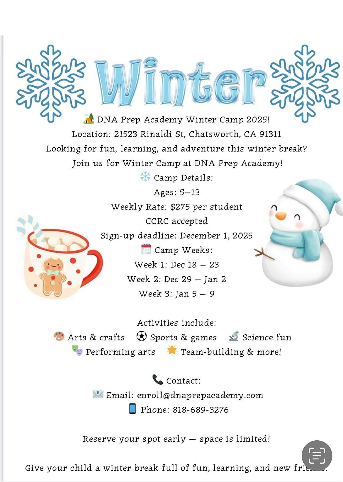 Winter Camp Ages 5-13