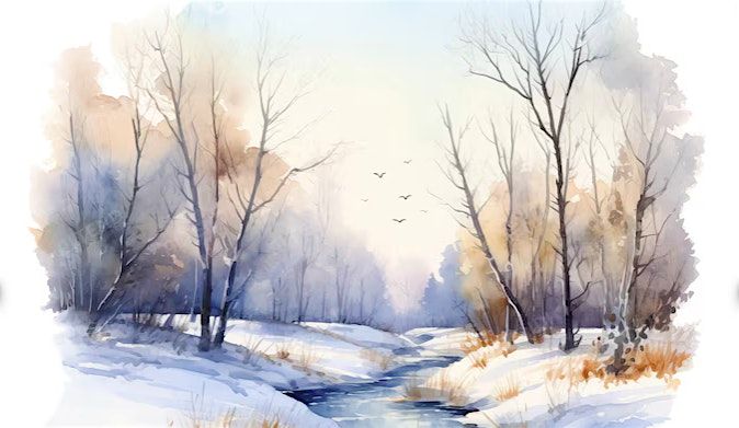 Winter Landscape Painting in Watercolour Paint